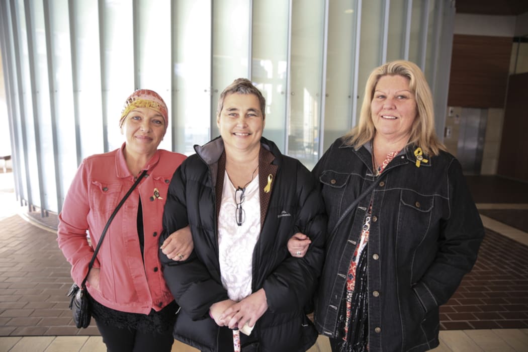 09082016. Photo Rebekah Parsons-King. Pike River families want mine's CEO to face charges. L-R Anna Osborne, Helen Kelly and Sonya Rockhouse.