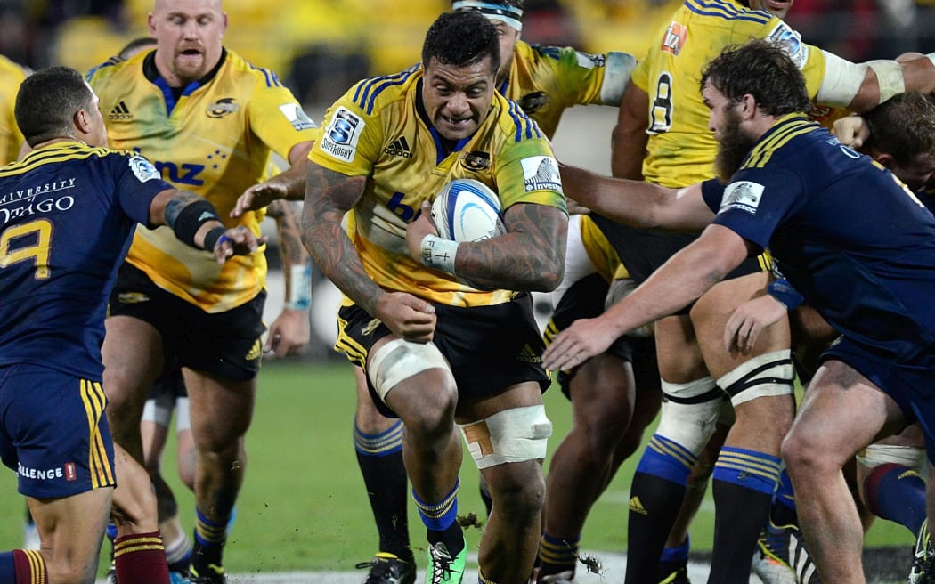Faifili Levave playing for the Hurricanes against the Highlanders.