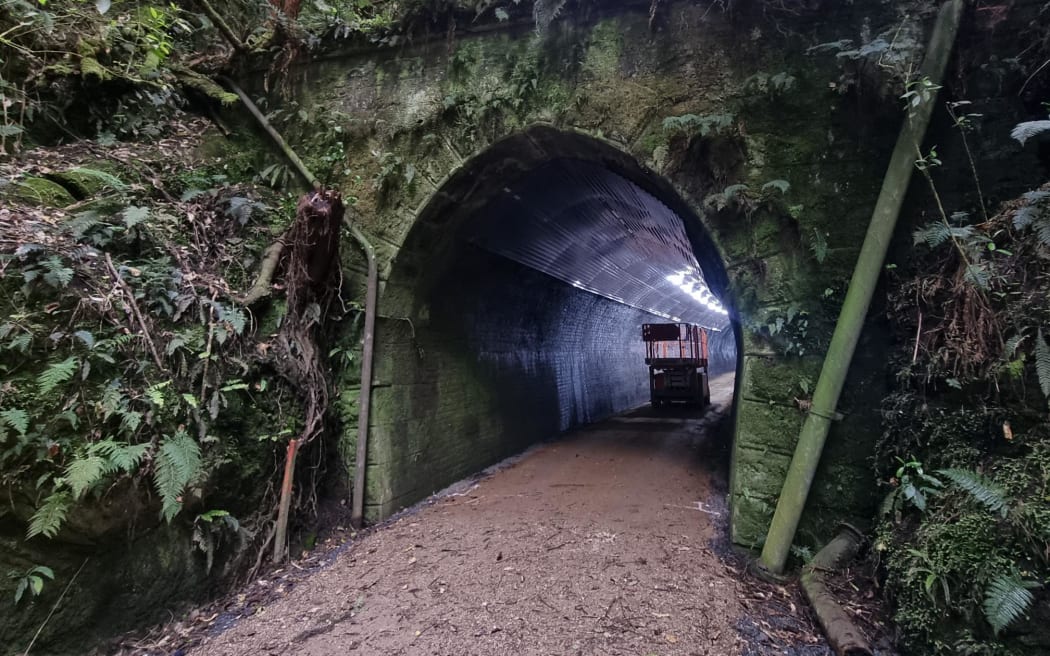 A 1.55 kilometre section from Wingatui through the Chain Hills Tunnel is close to opening. 
The Chain Hills Tunnel opened in the 1870s as a single railway line before being decommissioned more than three decades later.