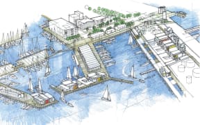 An artist impression of the government's alternative plan for an America's Cup Village, with more bases on Wynyard Point.