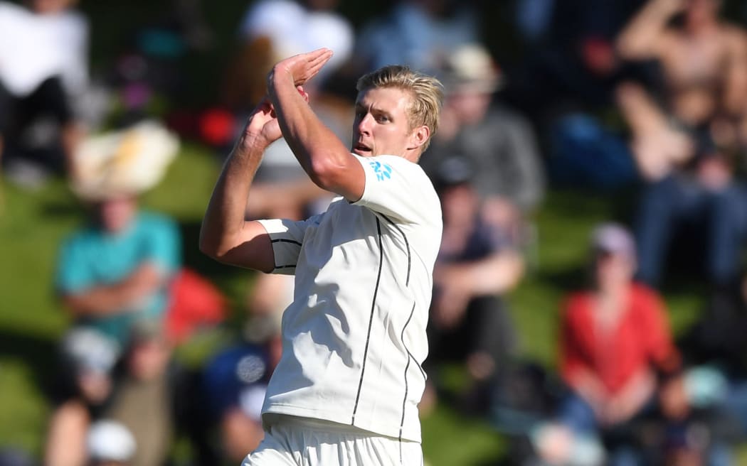 Kyle Jamieson bowling against India.