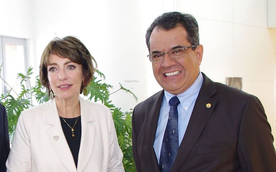 French Polynesia President Edouard Fritch and French Social Affairs Minister Nmarisol Touraine