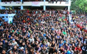 University of Papua New Guinea students gather to discuss their demand for the prime minister's resignation.
