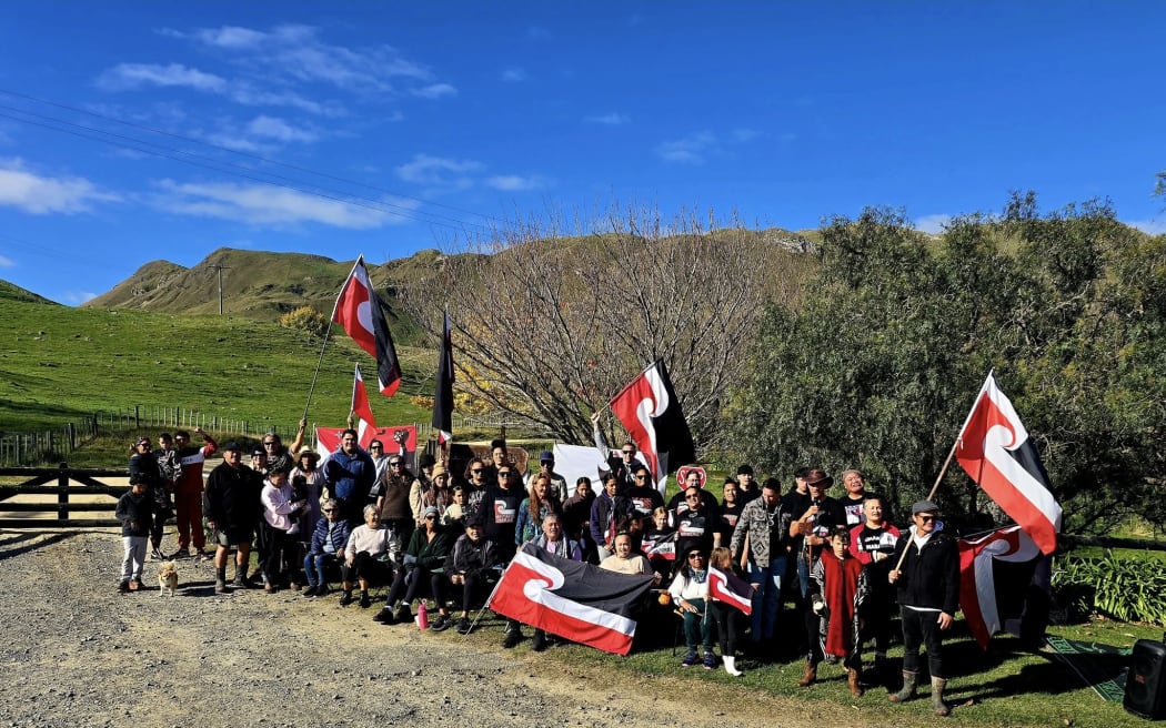 Members of Ngāti Kahungunu protest the sale of Kahurānaki Station which includes the mountain of the same name on Monday June 2nd.