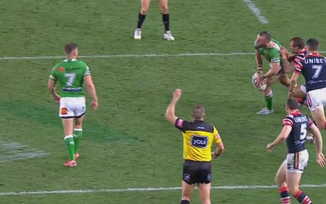The ref signals for six more tackles, before apparently changing his mind.