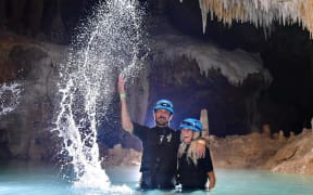 Tess Woolcock and her partner Ben at Rio Secreto.