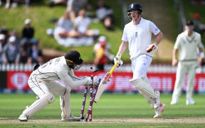 England's Harry Brook is run out with out facing a ball.