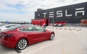Photo taken on Oct. 26, 2020 shows the Tesla China-made Model 3 vehicles at its gigafactory in Shanghai, east China.