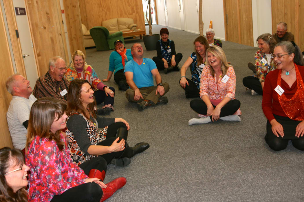 A group laughter session