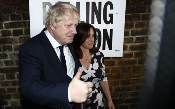 Former London mayor and Vote Leave campaigner Boris Johnson and wife Marina Wheeler after voting in London.