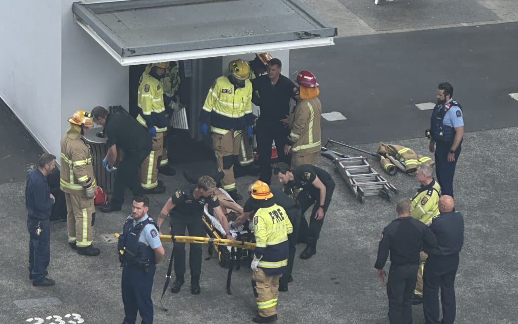 The person was successfully pulled out of the lift and placed on a stretcher.