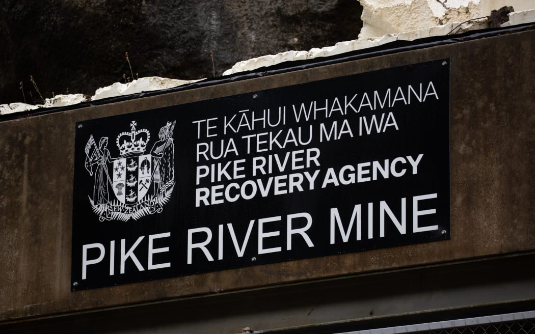 A sign for the recovery agency above the entry to Pike River Mine, on the day of first re-entry.