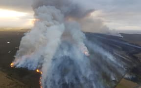 An image of the fire burning in peat at Awarua, south of Invercargill, on 3 April, 2022.