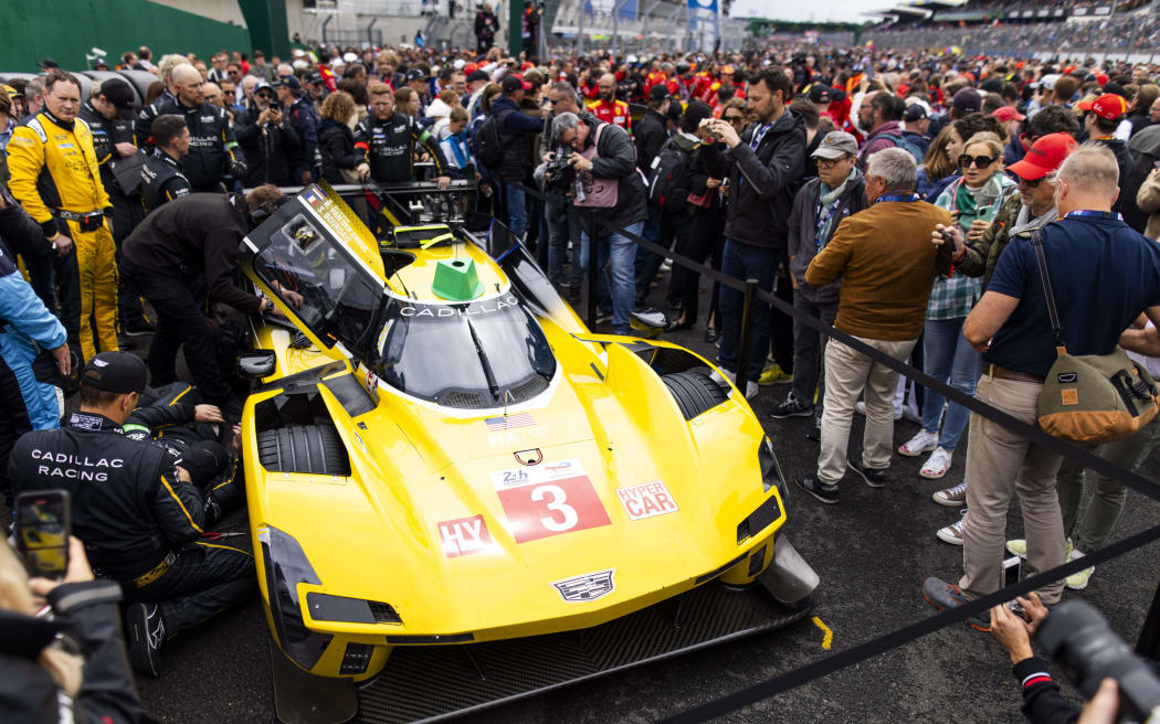 A Cadillac V-Series.R Hypercar at the 24 Hours of Le Mans.