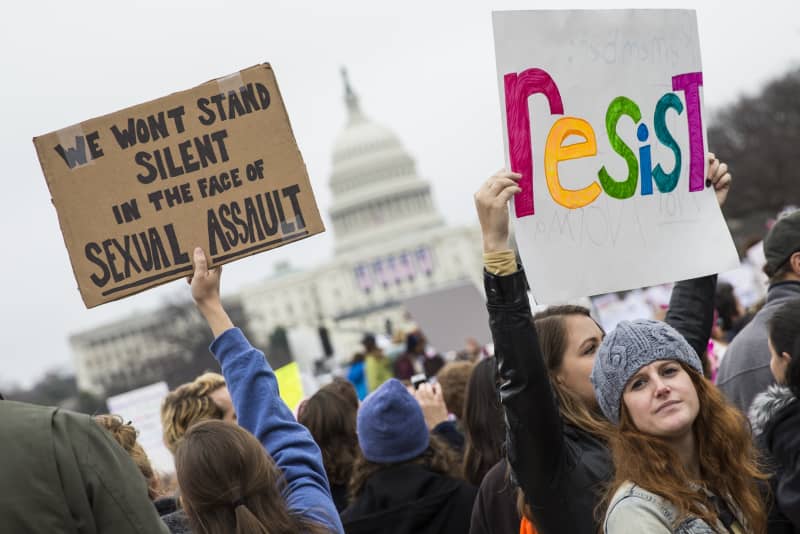 Protesters attend the Women's March to protest President Donald Trump in Washington, USA on January 21, 2017.