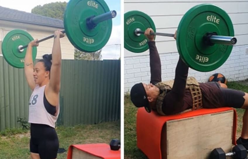 Triani and Joseph Vitolio working out in their backyard.