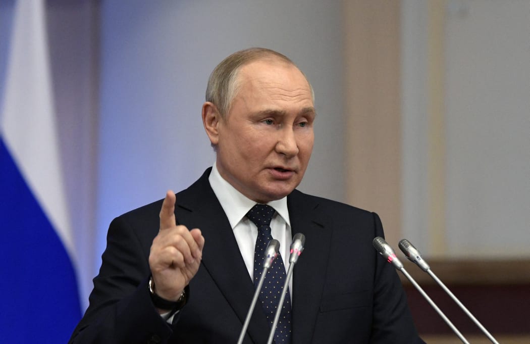 Russian President Vladimir Putin gives a speech at a meeting of advisory council of the Russian parliament in Saint Petersburg.
