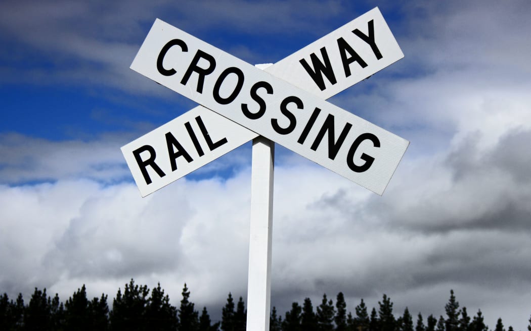 Railway crossing sign in Palmerston North.