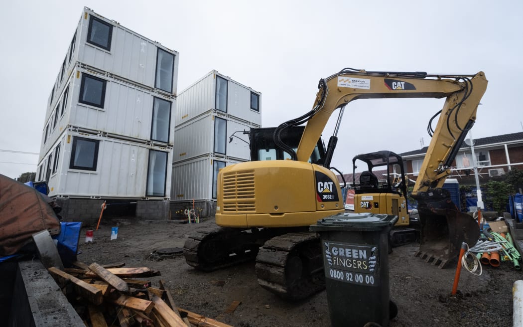 New three-level Kainga Ora container-style units at 15 Kingsway Ave, Sandringham. 27 May 2024. New Zealand Herald photograph by Jason Oxenham