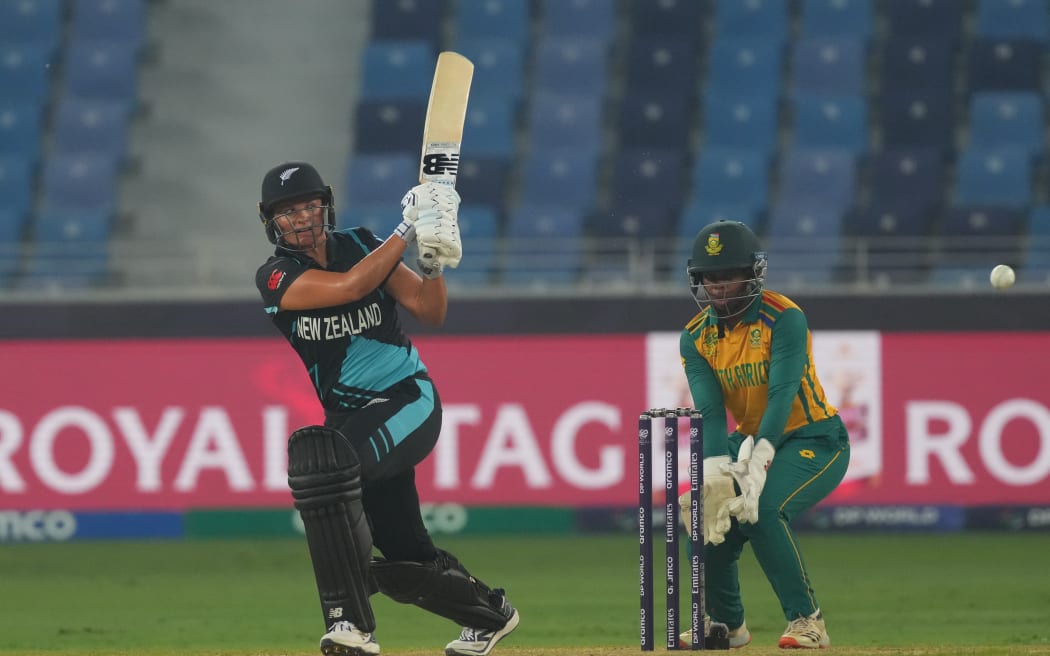 Suzie Bates plays an attacking shot for the White Ferns during their ICC Women's T20 World Cup final against South Africa in Dubai.