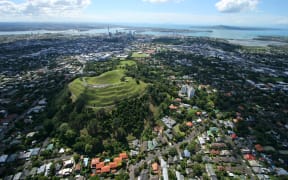 Ten of Auckland’s 53 volcanoes lie within this photo, including the prominent cones of Mt Eden and Rangitoto. Photo: Kevin Sowden, Auckland Council