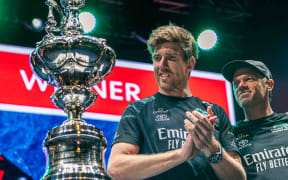Emirates Team New Zealand celebrates winning the Louis Vuitton 37th America’s Cup in Barcelona, Spain.