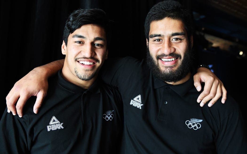Brothers Rieko and Akira Ioane at the New Zealand Sevens Olympic announcement.