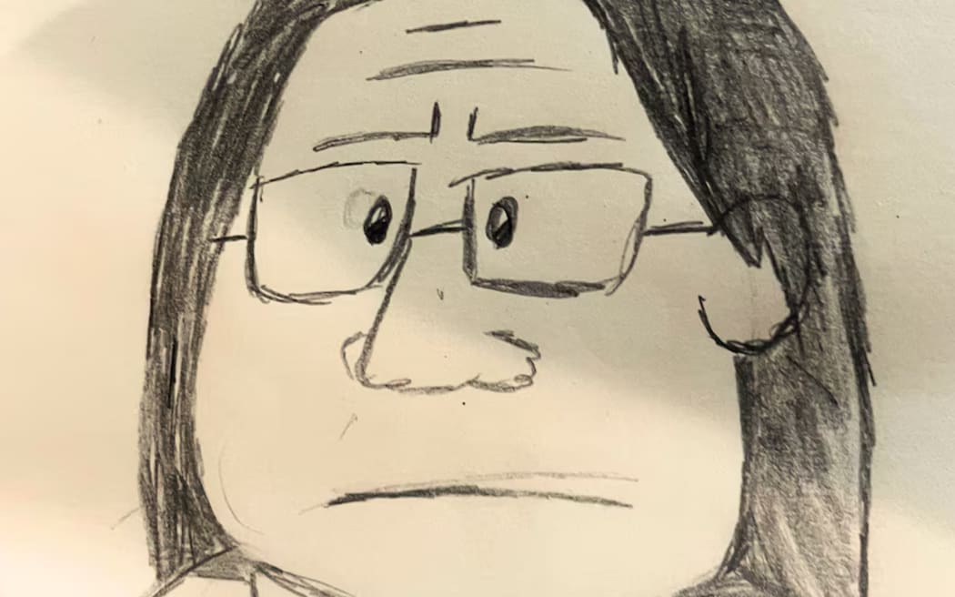 An impression of Erin Patterson by a student in the courtroom.
