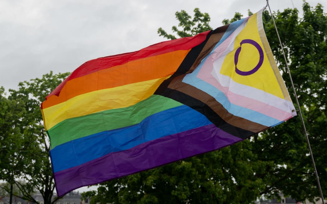 LGBTQI flag brandished at the 24th March of Pride in Angers (France) on April 27, 2024.
Drapeau LGBTQI brandit lors de la 24eme Marche des Fiertes d Angers (France) le 27 avril 2024. (Photo by Estelle Ruiz / Hans Lucas / Hans Lucas via AFP)