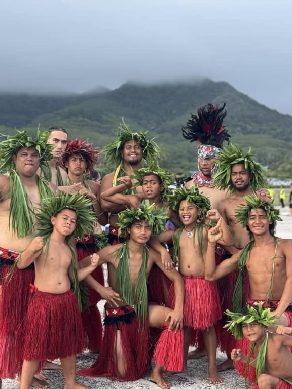 Young Cook Islands warriors performed traditional pe'e chants to welcome guests to the 50th anniversary celebrations.