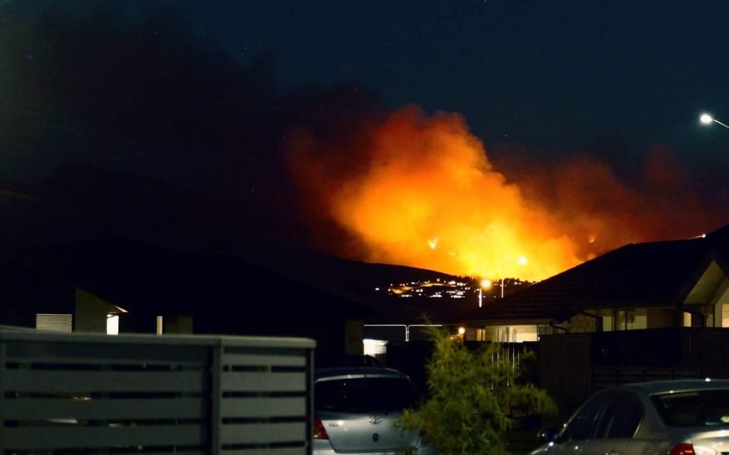 Flames from fire on the Port Hills near Christchurch