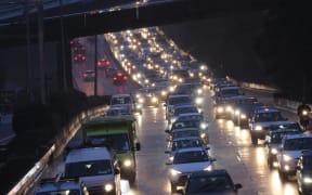 Traffic backed up in Wellington after train wagons derailed yesterday.