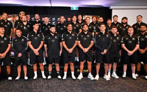 Maori All Blacks team photo at the naming and press conference at the Novotel Hotel, Auckland, New Zealand. Tuesday 24 June 2025. © Photo: Andrew Cornaga / Photosport