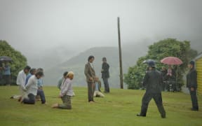 A re-enactment of the arrest of Rua Kēnana at Maungapōhatu