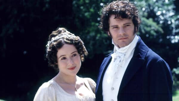 Jennifer Ehle as Elizabeth Bennet and Colin Firth as Fitzwilliam Darcy in the 1995 drama series Pride and Prejudice.