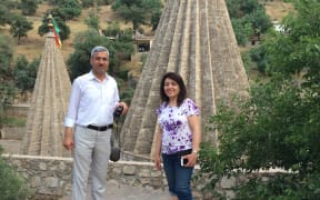 Author, Dunya Mikhail with Abdulla Shrem, the Beekeeper of Sinjar in Lalish.