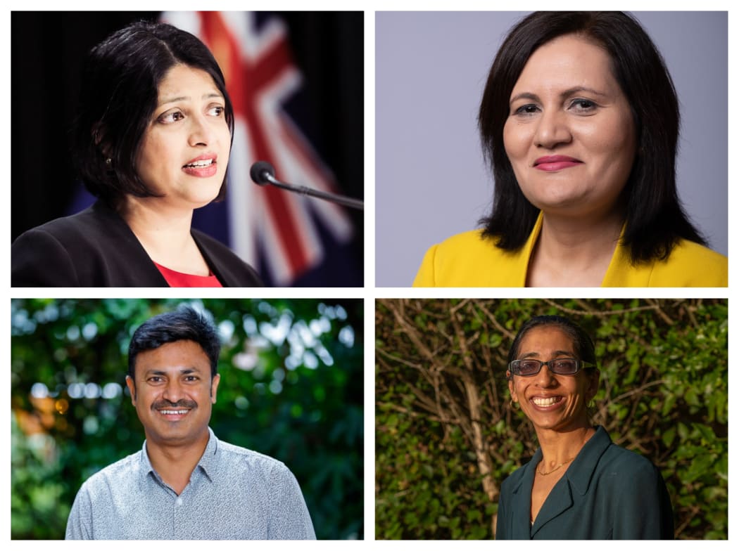 Clockwise from top left: Labour's Priyanca Radhakrishnan, ACT's Parmjeet Parmar, Greens' Neelu Jennings and National's Siva Kilari