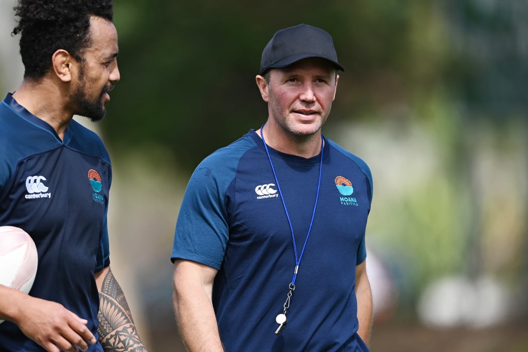 Aaron Mauger was an assistant coach for Moana Pasifika's match against the Māori All Blacks.