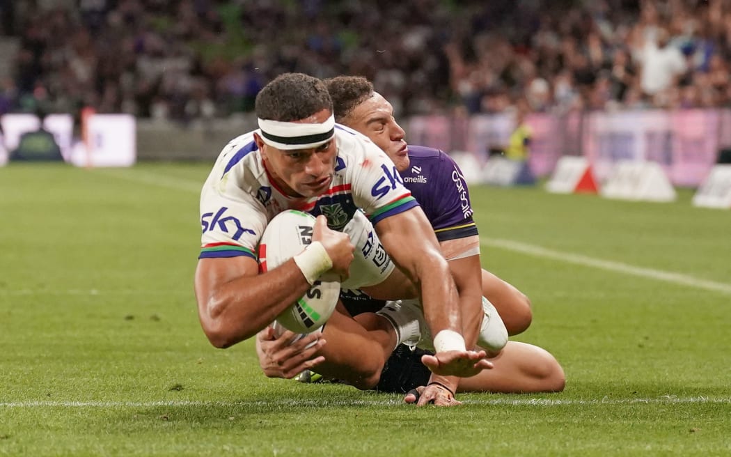 Marcelo Montoya of the Warriors scores a try during the Melbourne Storm v New Zealand Warriors match during the Telstra NRL Premiership at AAMI Park, Melbourne, Australia on Saturday 16 March 2024. © Copyright photo: Scott Barbour / www.photosport.nz