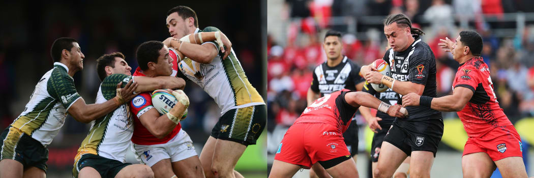 Brad Takairangi in action for the Cook Islands and New Zealand at 2013 and 2017 World Cups.