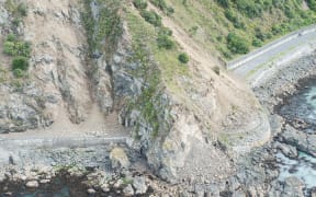 Aerial image of rockfall caused by the earthquake on the Kaikoura coast