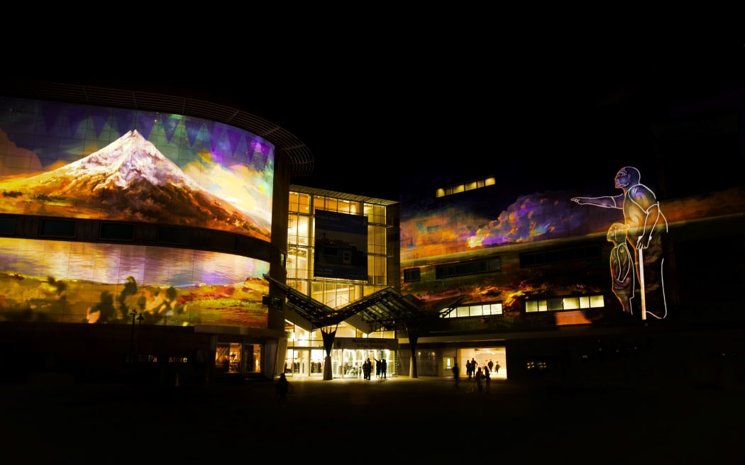 Te Papa all lit up for Matariki on 24 June 2022.