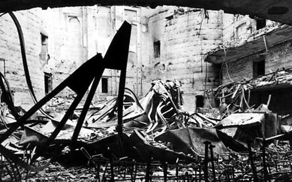 The Munich Opera House after bombing in World War 2 ... interior scene of the devastation