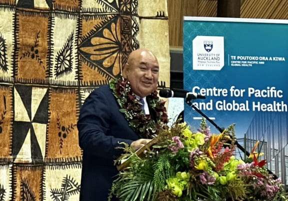 Dr Saia Ma'u Piukala speaking at the Fale Pasifika.