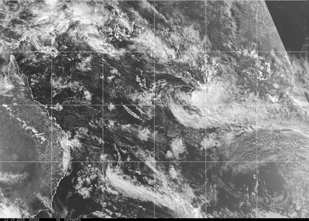 Satellite image of tropical depression known as TD04F near Fiji at 5:30pm on Monday 19-12-2016.