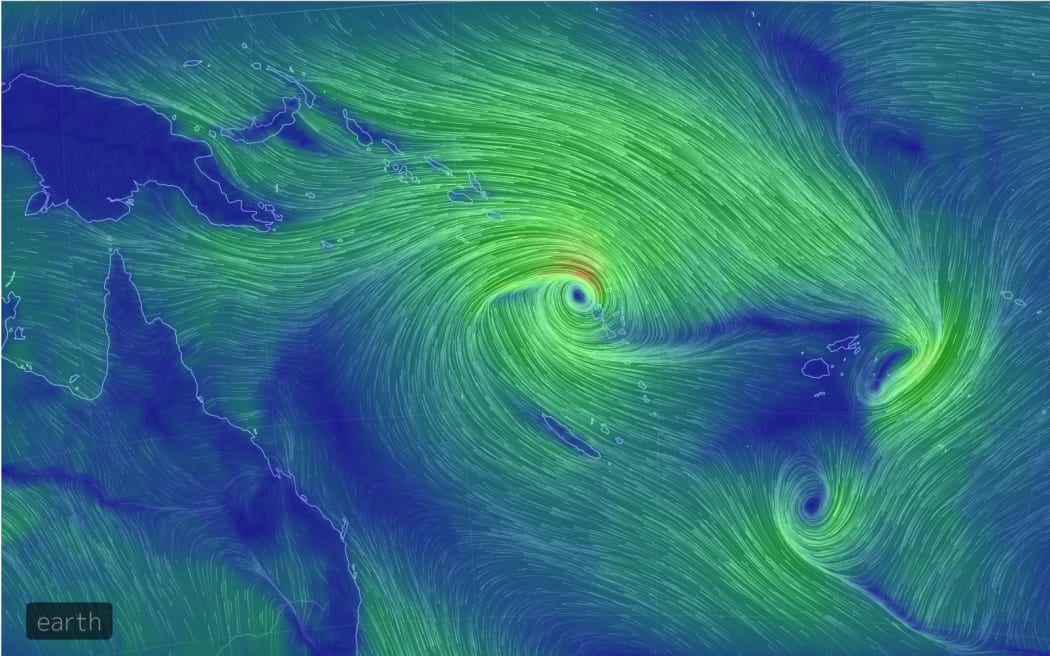 Cyclone Oma (centre) heading towards Vanuatu. 13 February 2019.