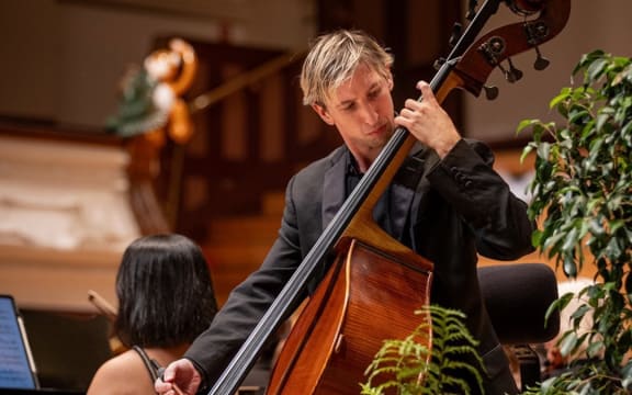 Double bass player John Mietus