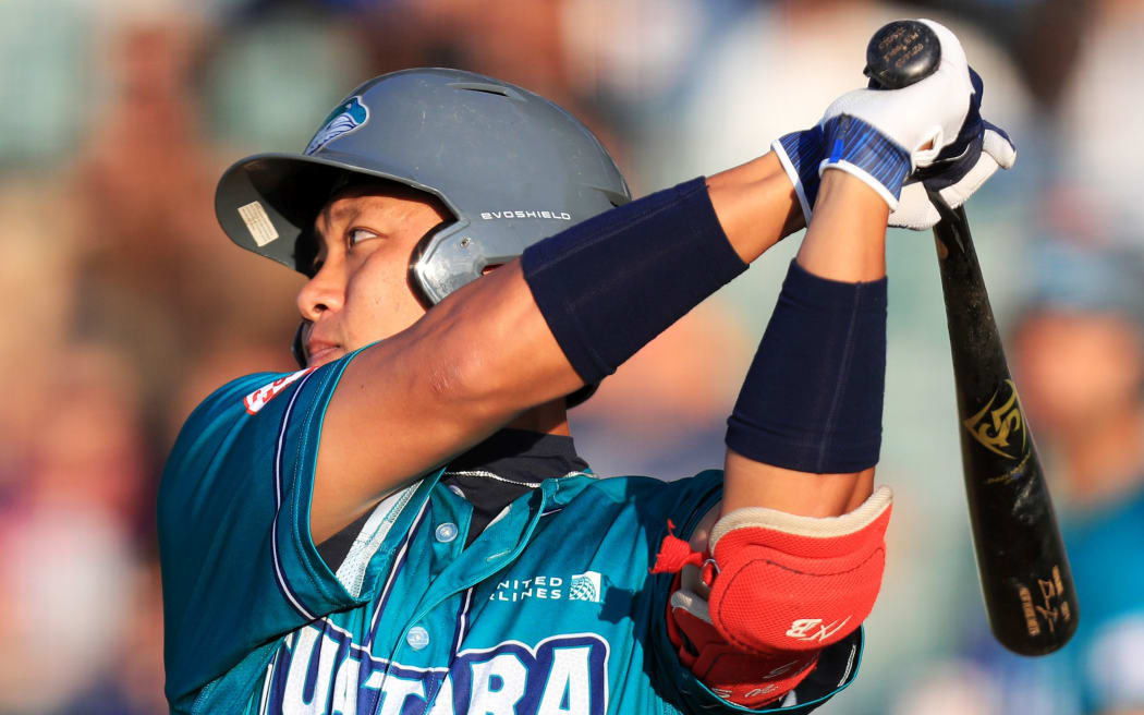 Auckland Tuatara player Won-Seok Kim  in action from the Australian Baseball League (ABL).
