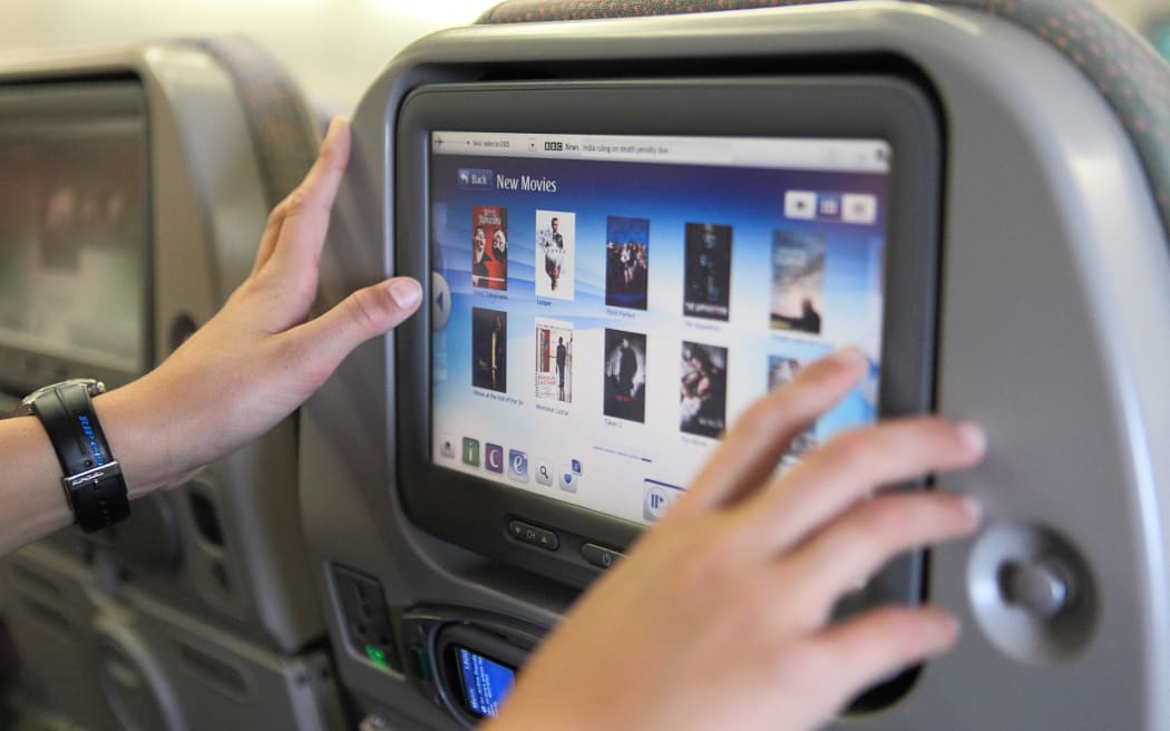 Movies displayed on airplane passenger's screen in a Airbus A380.