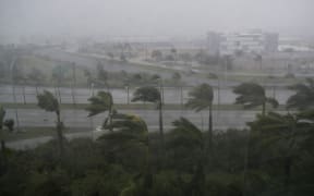 Heavy winds and rain from Hurricane Irma are seen in Miami, Florida, on September 10, 2017.